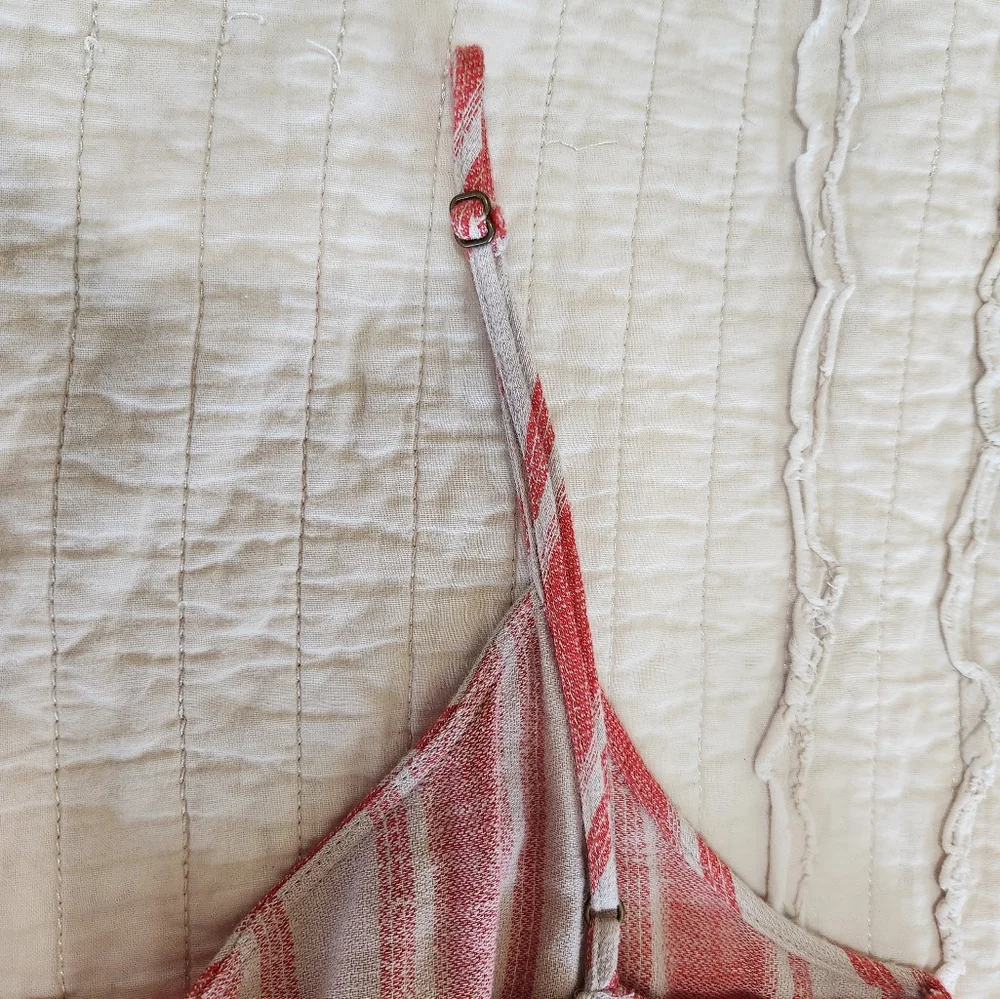 Ann Taylor Loft Linen Blend Coral Striped Romper, Size 10 - Picture 3 of 10